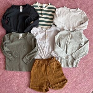 EUC H&M Organic Cotton Neutral Long-Sleeve Shirts + Muslin Shorts Natural Fibers